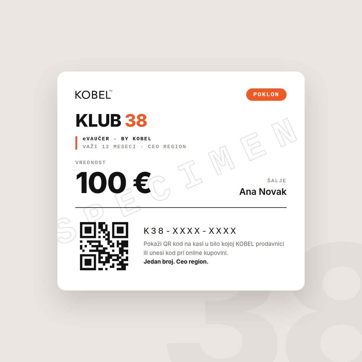 Klub 38 eVaučer 100 EUR specimen