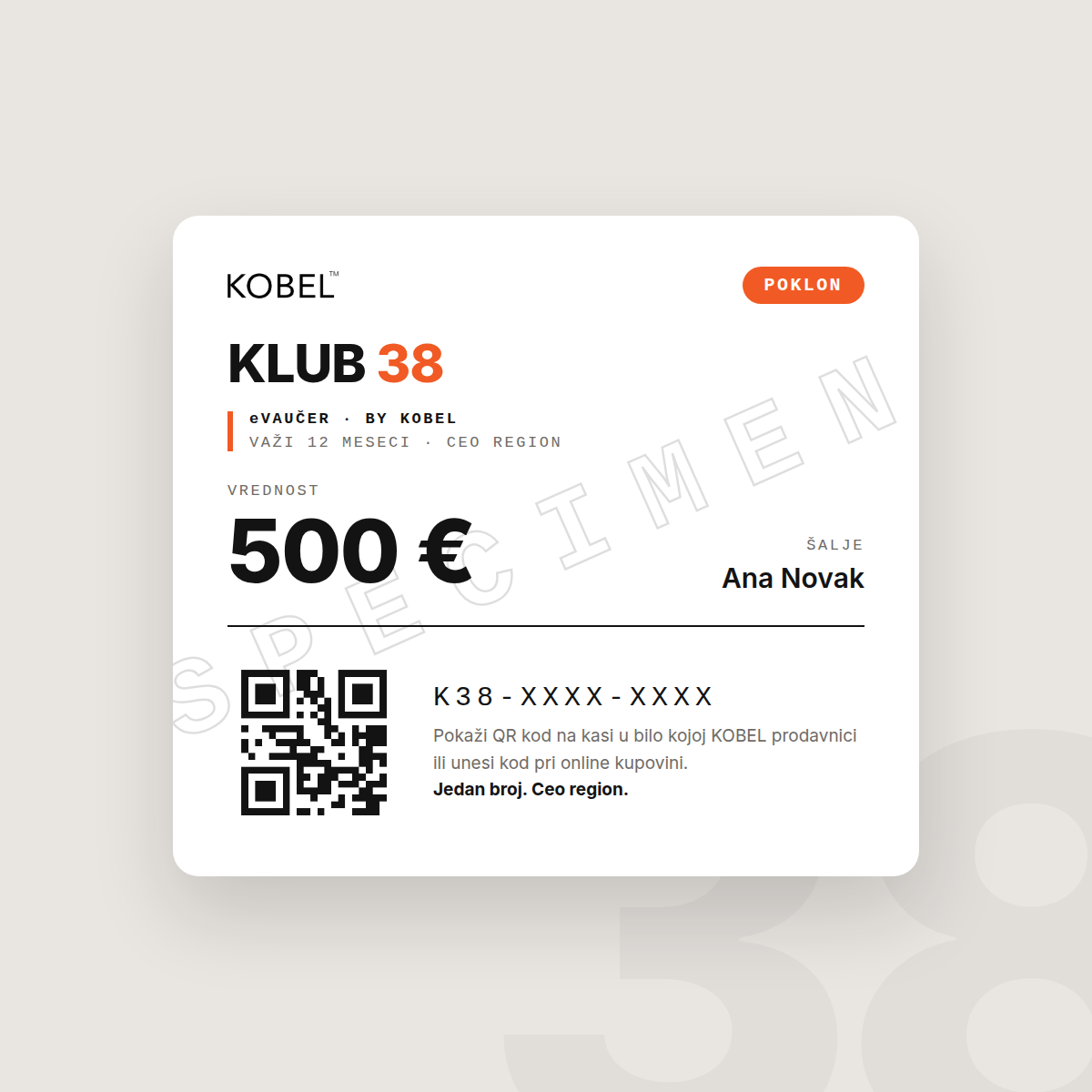 Klub 38 eVaučer 500 EUR specimen