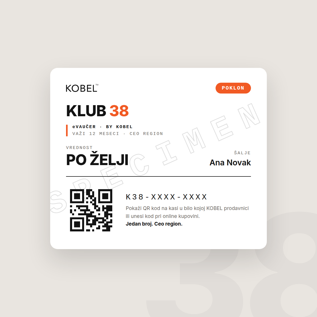 Klub 38 eVaučer po želji specimen